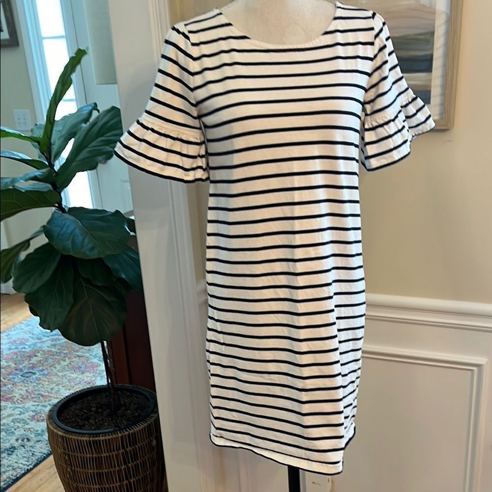 J. Crew Black and White T Shirt Dress with Flutter Sleeves